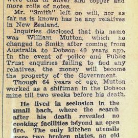 1,300 pounds found in deceased Miner`s  bach, Dobson.1949.