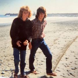 Bubsy and Spaz on the Blaketown beach  - you can see how flat and sandy the beach was then.1972.