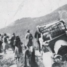 Newmans Service car, broken axle, Buller Gorge.1920`s