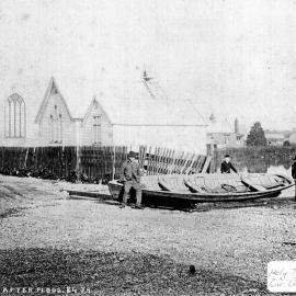 Albert Street after a flood - Holy Trinity Church in background. Greymouth.1887.