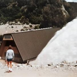 Releasing water Dillmans Dam, Feb 1979  - 2 Photos -