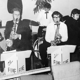  Dennis Rea, Allan Wisdom, John Smith, Tony McMaster and Peter Forrest far right and  Allan Thomas on drums
