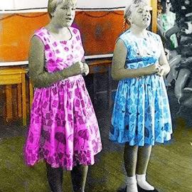 Carole and Alaine Holmes, singing “sisters” at Christmas school breakup at Cameron’s school 