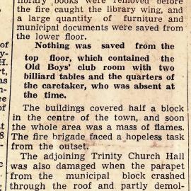 Municipal Buildings block-Town Hall Fire, Greymouth. July 18th,1947.