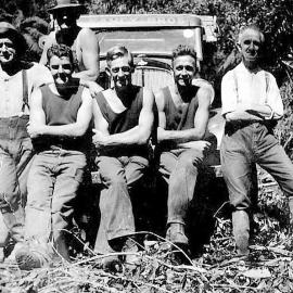 PWD Men on the  Gillespies Road construction - Faheys truck in the background,.1937.