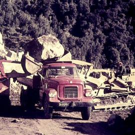 Ferguson brothers loading rock at the Kowhitirangi Quarry .mid 60`s.