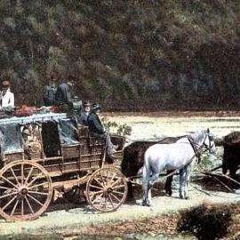 Stagecoach postcard 1907, near Otira.