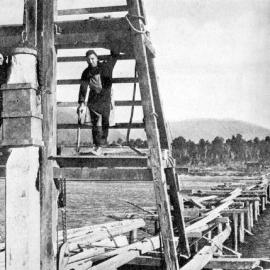 Building a bridge across the Mahitahi River, 3 miles  south of Bruce Bay. 1938.