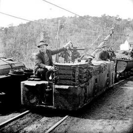 A Stockton Electric Locomotive pulling a Rake.