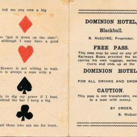 A souvenir card for the Dominion Hotel, Blackball. late 1950`s.  - 2 PHOTOS -
