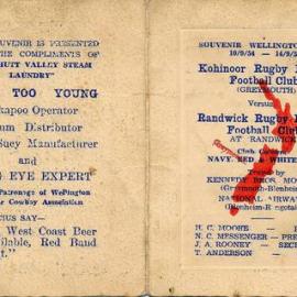 Greymouth Kohinoor Rugby League Football trip to Wellington in 1954.  - 2 PHOTOS -