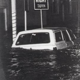 Car submerged in flood, Greymouth, September 1988
