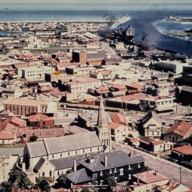 Aerial-elevated view of Greymouth and Grey River, 1960s