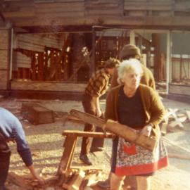 Runanga League Club President Mabel Kennedy hands on bringing down Runanga Co-op bldg