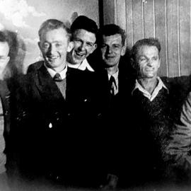 Greymouth cyclists  -  Eric Maguigan, Keith Morgan, Ron Hartill, Brent Woodgate, Dave Clark.at Greymouth. 1950`s.