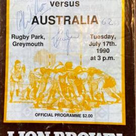 Official Programme - West Coast vs Buller,Greymouth. Jul 17th,1990.  - ALBUM -