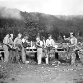 Bridge Building - Smoko Time, South Westland.1937.