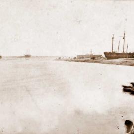 Hokitika River mouth, with shipwrecks ashore. 1866.