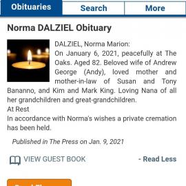 Norma Dalziel nee Stratford obituary