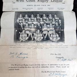 A Letter of Appreciation - West Coast Rugby League, North Island tour.1947.  - 2 PHOTOS -