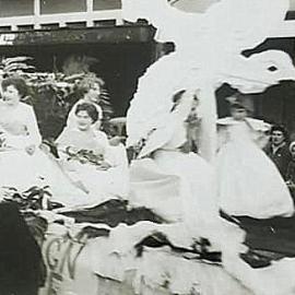 Coronation Day float in Greymouth with Pamela Williams