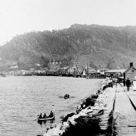 Blaketown Tiphead  and rowing boats in Grey River.ca.1900.