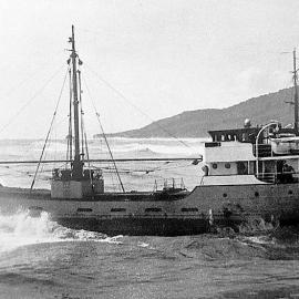 M. V. Zephyr II, outward bound across a turbulent Greymouth Bar. 