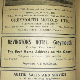 Greymouth Motors, Revingtons and David Crozier adverts