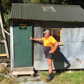 Kevin Hansen and Keith Kelly repairing Nolan’s flat hut, Perth river.  - ALBUM -