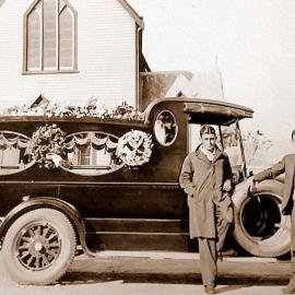  J N Gilovitch in front of St John's Anglican Church. Westport.