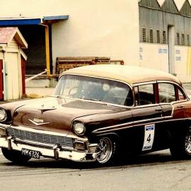 Greymouth Street Races - David Mather running his big block 56 Chevy.1980`s.