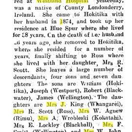 Mrs J Simpson obituary, Hokitika Guardian, 1936