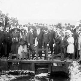 The Hon. James Colvin, MP, Minister of Mines, turning water into the Syphon on 12th April 1912