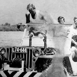 Harry Lemon, Bob Forward, Murray Sawers. Huck Nelson - crossing the Buller River 1962 
