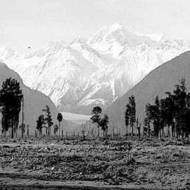 Mt Cook and Fox Glacier, from Cooks River Flat, South Westland.1936.