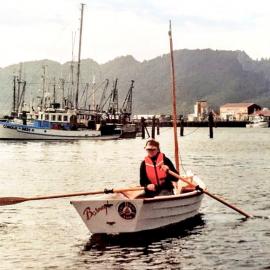 Barney Shepherd`s 1937 rowboat which is now at the Hokitika Industrial Museum.