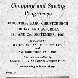 Chopping and Sawing Programme - Christchurch Industries Fair.1961.  - ALBUM -