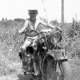 Christopher Morresey on big brother Jim`s 1928 model Army Indian .