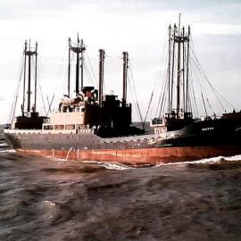  M.V. Kaitoa leaving Westport after discharging a cargo of gypsum.1968.