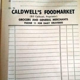Caldwell's Foodmarket invoice book, Reefton.