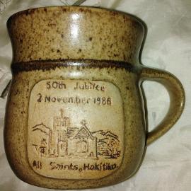 All Saints Church Hokitika, 50th jubilee mug - Chris Weaver creation.