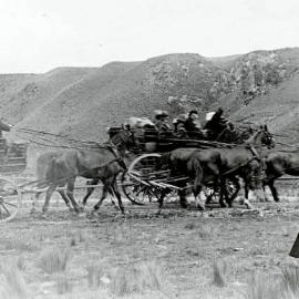 Coaches heading towards Craigieburn cutting near Flock Hill Station.1913.