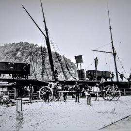 Loading Brunner coal onto a steamship. Greymouth. 1880`s.