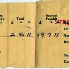 Strongman payslip from 3 February 1967 - 19 pounds, seven shillings and eleven pence .