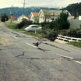 Damage to main road (SH6) through Inangahua a few days after the earthquake.1968.