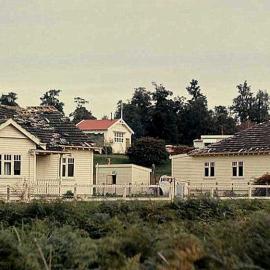 Damage to wooden houses in Inangahua owned by the Railways.1968.