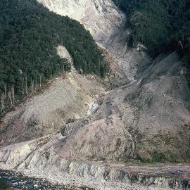 Landslide on the southern side of the Buller River caused by the Inangahua earthquake.1968.