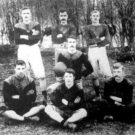 W Crook, H B Riley,F Scott, D Scott,H Nicholls,E McGrane,C George, Collingwood football club.1904.