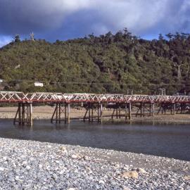 The old railway bridge over the Ngakawau River .1981.