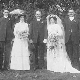 Erickson-Paul wedding, taken outside Paul homestead in Grey Street , Ahaura.1922 .